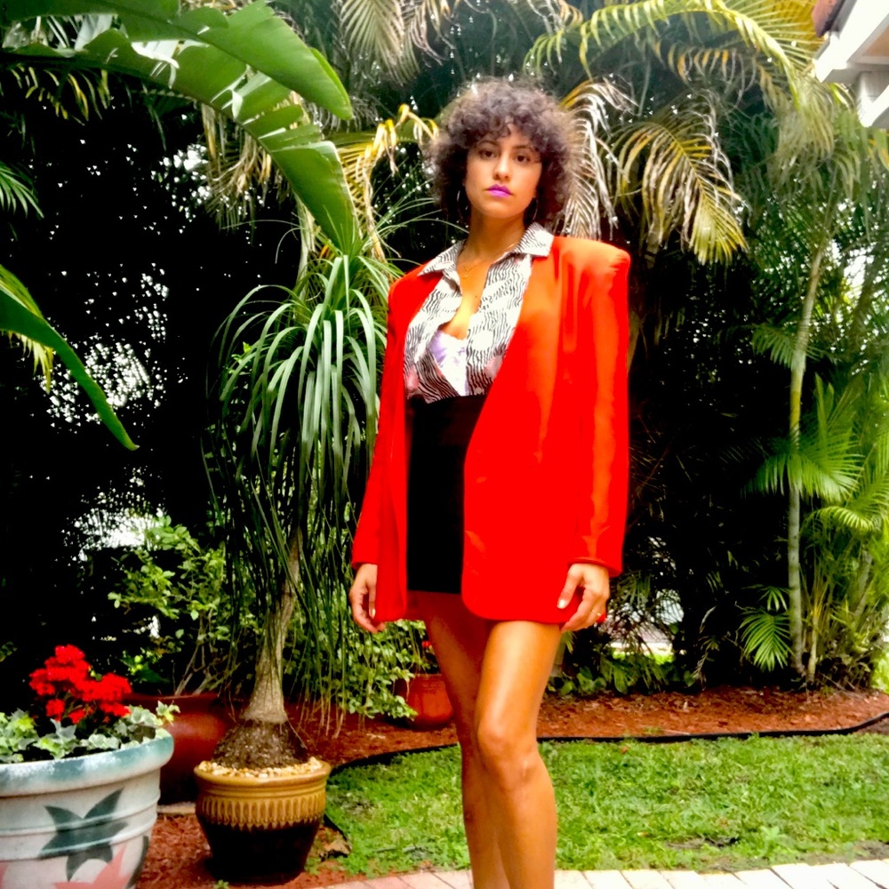 Vintage red 100% silk blazer